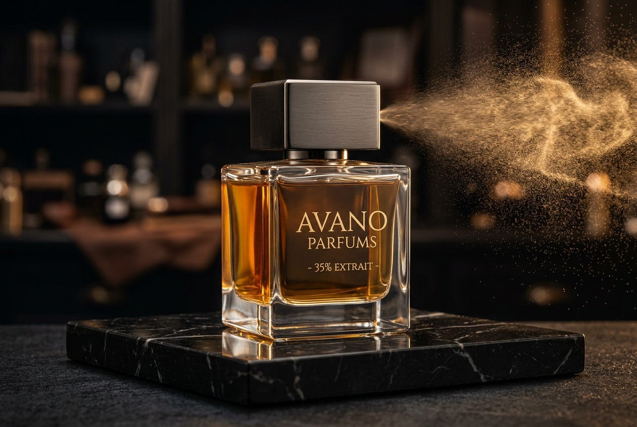 Avano Parfums 35% Pure Extrait Perfume Flacon with Golden Scent Mist